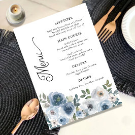 Menu Casamento Floral de Cor Azul Moderno