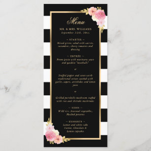 Menu Casamento Floral de Cor de Água Rosa Dourada Preta