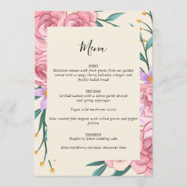 Menu Casamento Floral de Cor de Água Rosa-Rosa Elegante