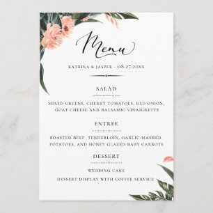 Menu Casamento Floral de Coral dos Trópicos Modernos