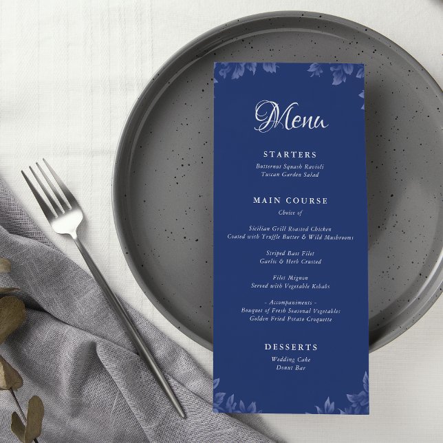 Menu Casamento Floral de Elegante Dusty French Blue Vin (Criador carregado)