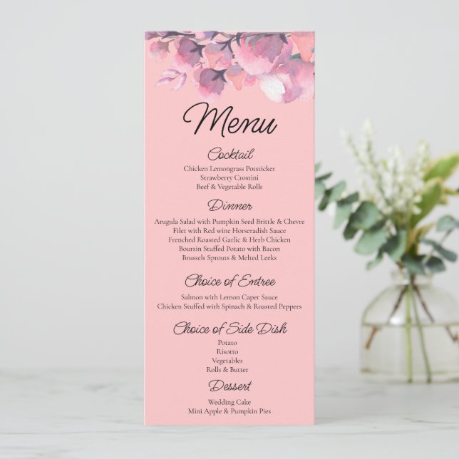 Menu Casamento Floral de Elegante Dusty rosa (Em pé/Frente)