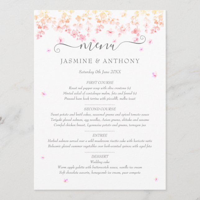 Menu Casamento Floral de Flor de Pessegueiro (Frente)