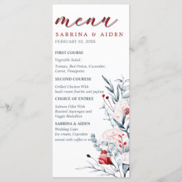 Menu Casamento Floral De Flor Vermelho E Azul