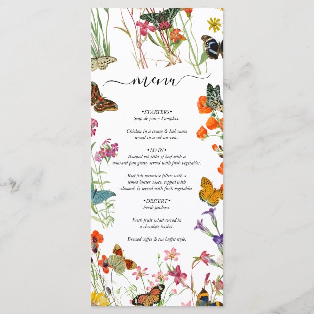 Menu Casamento Floral de Flores Selvagens de Aquarela B (Frente)