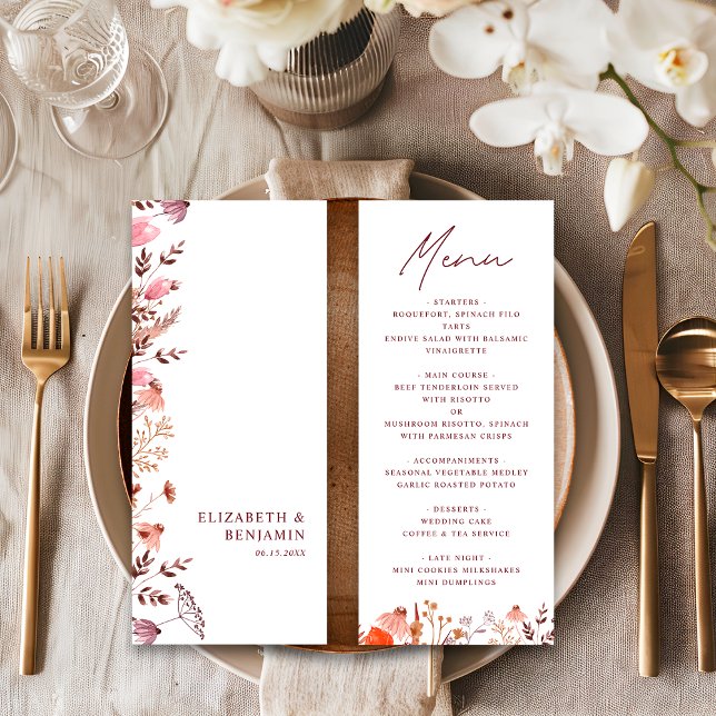 Menu Casamento Floral de Flores Silvestres Boho Chic Rú (Criador carregado)