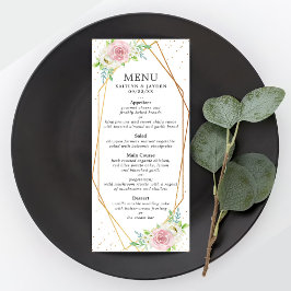 Menu Casamento Floral De Folha De Ouro Geométrico Chic