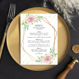 Menu Casamento Floral De Folha De Ouro Geométrico Chic