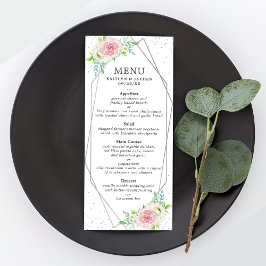 Menu Casamento Floral de Folha de Silver Geométrica Chi