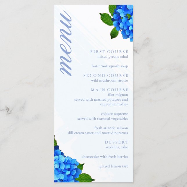 Menu Casamento Floral de Hortênsia Azul (Frente)