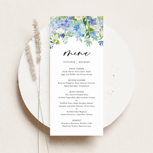 Menu Casamento Floral de Inverno com Hydrangeas Azuis d (Criador carregado)