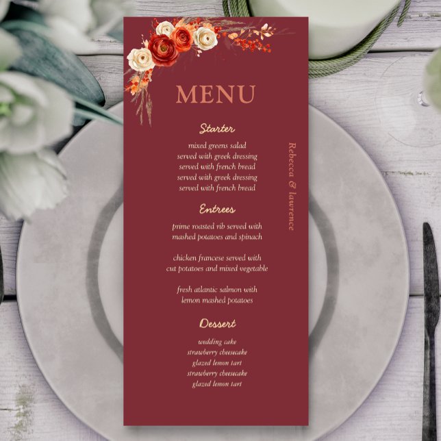 Menu Casamento floral de laranja de outono chico (Criador carregado)