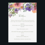 Menu Casamento Floral de Laranja Púrpura e Laranja Mini<br><div class="desc">Menu de Casamento Floral Laranja Púrpura da Cor de Água Minimalista</div>
