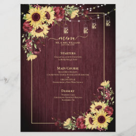 Menu Casamento Floral de Madeira Rústica Sunflower Burg
