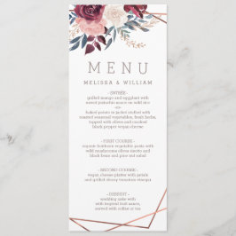 Menu Casamento Floral de Marfim Moderno Burgundy