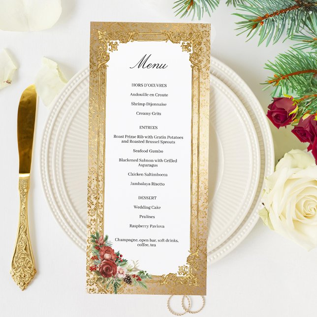 Menu Casamento Floral de Natal de Opulência ouro (Criador carregado)