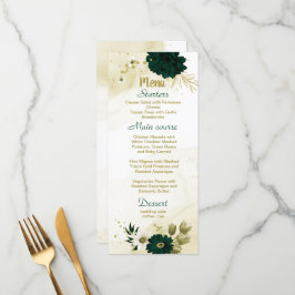 Menu Casamento floral de ouro de marfim verde esmeralda