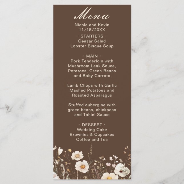 Menu Casamento Floral de Outono Flor Silvestre (Frente)