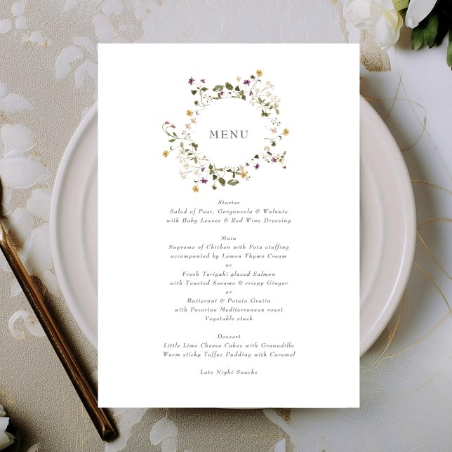 Menu Casamento Floral de Pampas de Flor Selvagem Seca E (Criador carregado)