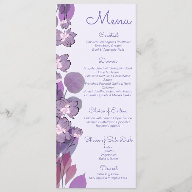Menu Casamento floral de pergueiro púrpura Mauve (Frente)