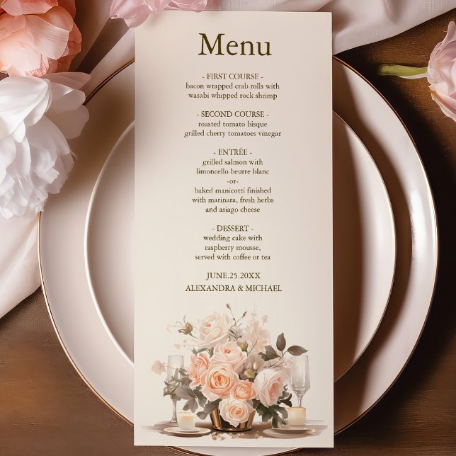 Menu Casamento Floral de Pêssego Pastel Soft Blush (Criador carregado)