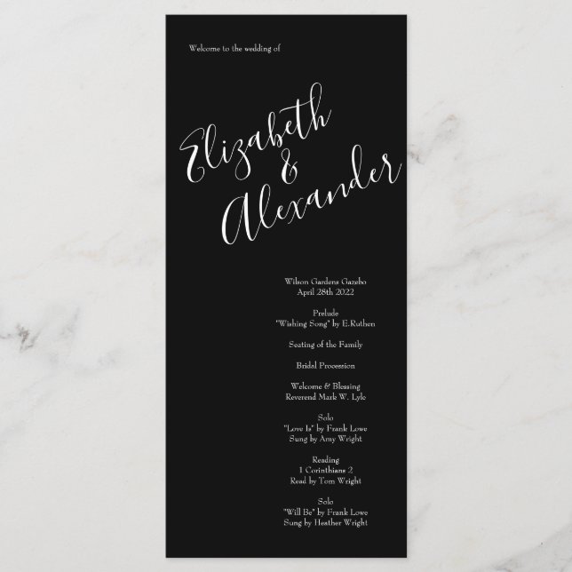 Menu Casamento Floral de Rosa Negra e Branca (Frente)