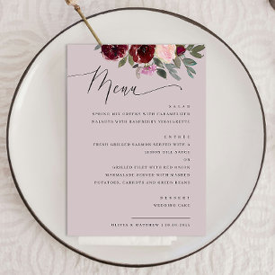 Menu Casamento floral de rosa-rosa empoeirado pastel el