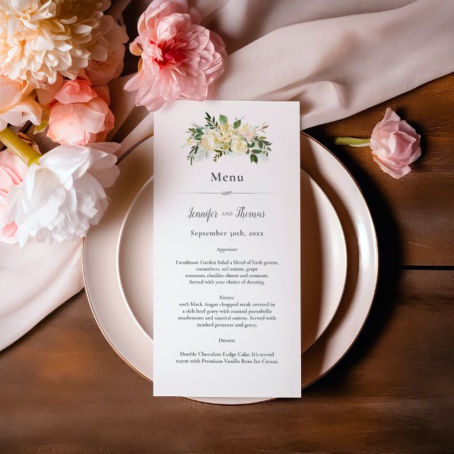 Menu Casamento Floral de Rosas Brancas Lindas (Criador carregado)