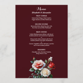 Menu Casamento floral de rosas vermelhas brancas cor-de