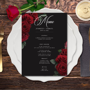 Menu Casamento Floral de Rosas vermelhas de Sangue Eleg