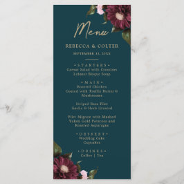 Menu Casamento Floral de Teal Burgundy Escuro Elegante