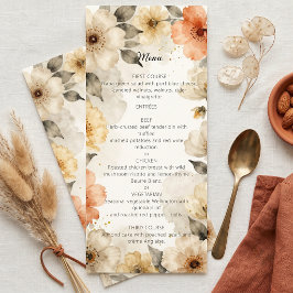 Menu Casamento Floral de Terracota e Pele em Aquarela