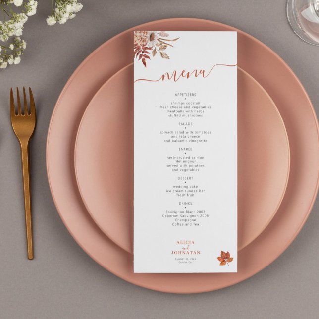Menu Casamento floral de terracotta de outono elegante (Criador carregado)
