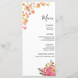 Menu Casamento Floral de Verão Rosa e Laranja