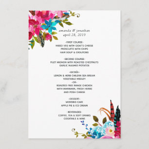 Menu Casamento Floral de Watercolor Boho Chic