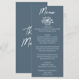 Menu Casamento Floral Desenhado à Mão Boho Marina Azul