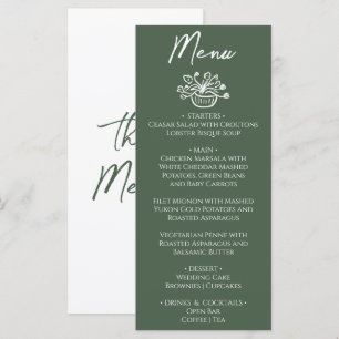 Menu Casamento Floral Desenhado à Mão em Tom de Musgo E