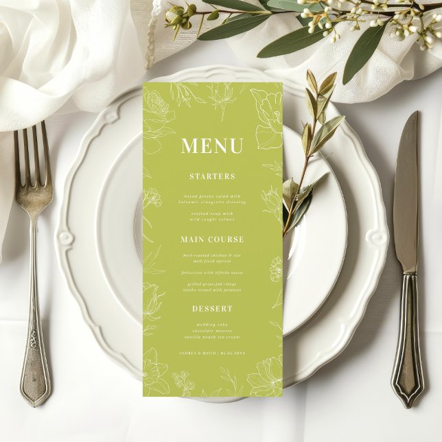 Menu Casamento Floral Desenhado em Verde Lima Fresco e  (Criador carregado)