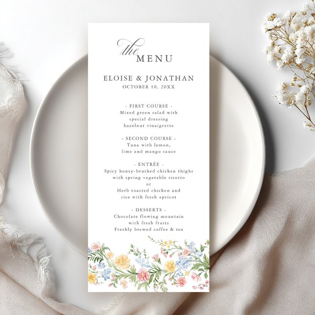 Menu Casamento Floral do Jardim do Primavera de Pastel  (Soft Pastel Ornate Spring Garden Floral Wedding Menu)
