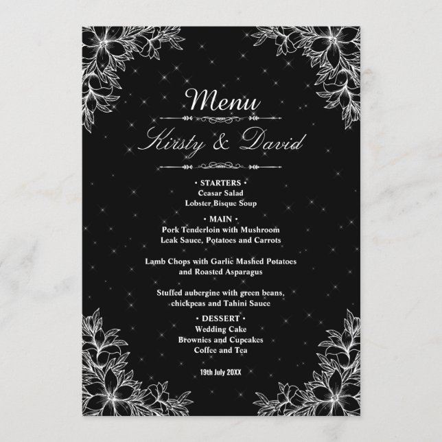 Menu Casamento Floral do Ornamentado Branco (Frente)