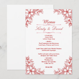 Menu Casamento Floral do Ornamentado Vermelho