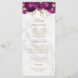 Menu Casamento Floral Dourado de Marble Elegante Fuchsi