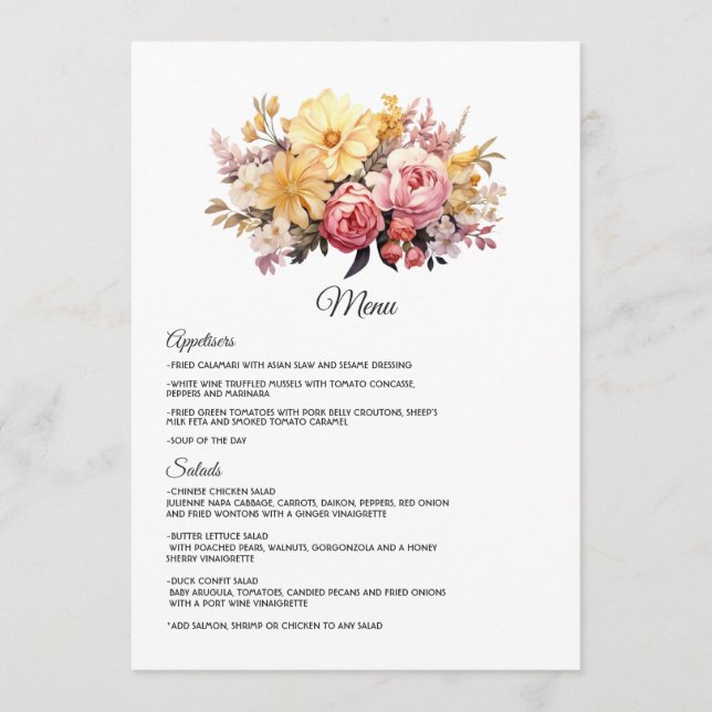 Menu Casamento Floral Dourado e Blush (Frente)