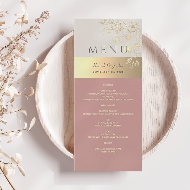 Menu Casamento Floral Dourado e Rosa Esbranquiçado (Criador carregado)