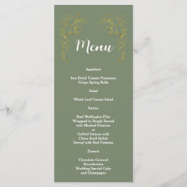 Menu Casamento Floral Dourado Elegante em Verde Sage 