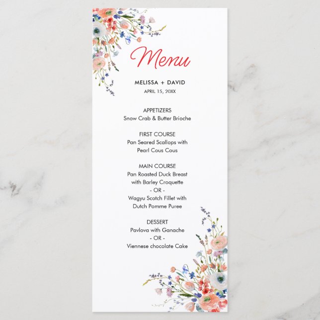 Menu Casamento Floral Elegante (Frente)