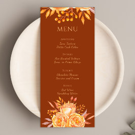 Menu Casamento Floral Elegante Burnt Orange Terracotta