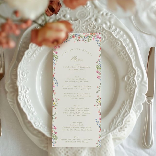 Menu casamento floral elegante de cor d'água (Criador carregado)