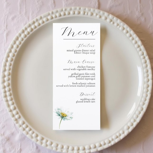 Menu Casamento Floral Elegante de Margarida em Aquarela (Criador carregado)