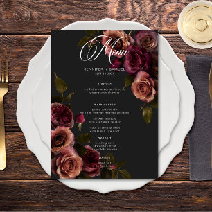 Menu Casamento Floral Elegante Moody Rust & Burgundy